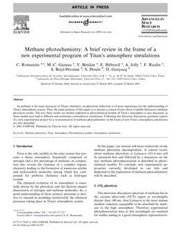 Methane Photochemistry: a Brief Review in the Frame of a New Experimental Program of Titanõs Atmosphere Simulations