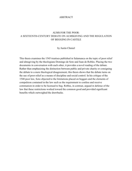 A Sixteenth-Century Debate on Almsgiving and the Regulation of Begging in Castile