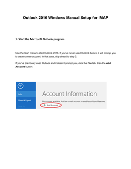 Outlook 2016 Windows Manual Setup for IMAP