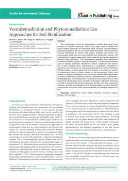 Vermiremediation and Phytoremediation: Eco Approaches for Soil Stabilization