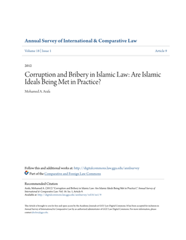 Corruption and Bribery in Islamic Law: Are Islamic Ideals Being Met in Practice? Mohamed A