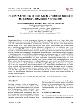 Relative Chronology in High-Grade Crystalline Terrain of the Eastern Ghats, India: New Insights