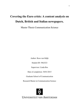 A Content Analysis on Dutch, British and Italian Newspapers