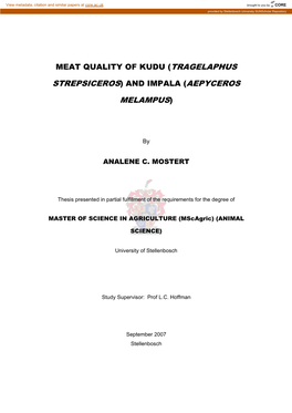 Meat Quality Characteristics of the Kudu