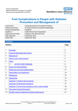 Foot Complications in People with Diabetes Prevention and Management Of