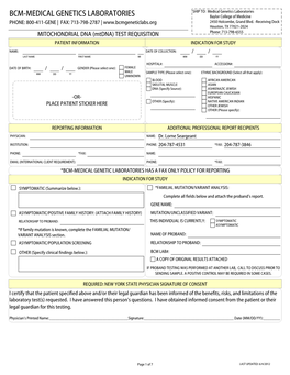 Mitochondrial DNA (Mtdna) Test Requisition