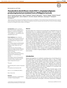 Pseudovibrio Denitrificans Strain Z143-1, a Heptylprodigiosin-Producing Bacterium Isolated from a Philippine Tunicate