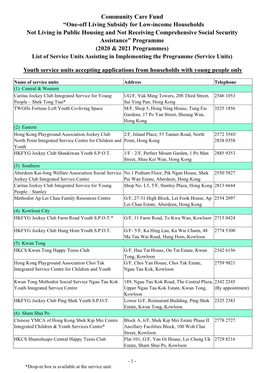 Community Care Fund “One-Off Living Subsidy for Low-Income