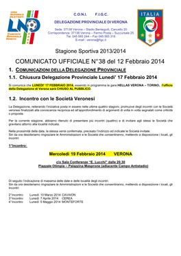 COMUNICATO UFFICIALE N° 38 Del 12 Febbraio 2014 1