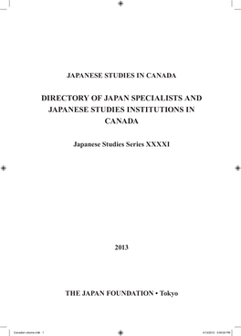 Directory of Japan Specialists and Japanese Studies Institutions in Canada­