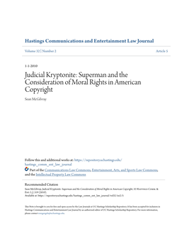Superman and the Consideration of Moral Rights in American Copyright Sean Mcgilvray