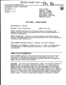 RECORD PACKET COPY • STATE of CALIFORNIA-THE RESOURCES AGENCY PETE WILSON, Governor CALIFORNIA COASTAL COMMISSION • SOUTH COAST AREA 2.45 W