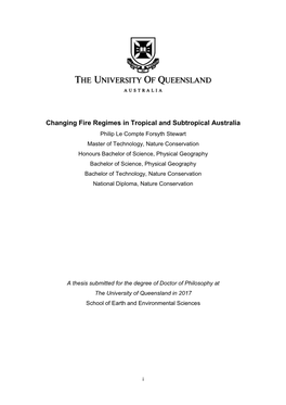 Changing Fire Regimes in Tropical and Subtropical Australia