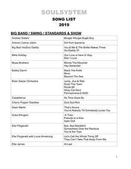 Song List 2019