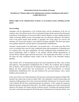 Information from the Government of Georgia Resolution on “Human Rights in the Administration of Justice, Including Juvenile Justice” (A/HRC/RES/24/12)
