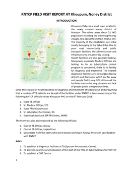 RNTCP FIELD VISIT REPORT at Khoupum, Noney District INTRODUCTION