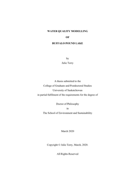 WATER QUALITY MODELLING of BUFFALO POUND LAKE by Julie