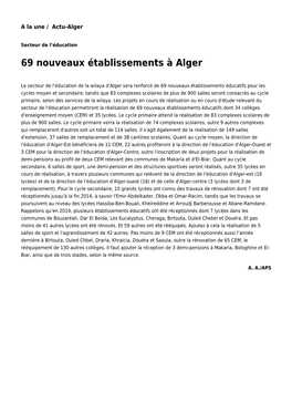 69 Nouveaux Établissements À Alger