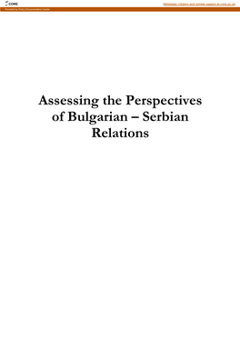 Assessing the Perspectives of Bulgarian – Serbian Relations