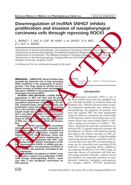 Lncrna SNHG7 Inhibits the Progression of Nasopharyngeal