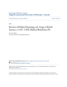 Review of Helen Deeming, Ed., Songs in British Sources, C.1150–1300, Musica Britannica 95