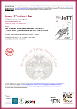 Two Moth Species of Lasiocampidae (Lepidoptera: Lasiocampoidea) Recorded for the First Time in Bhutan