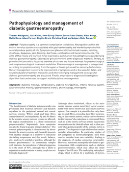Pathophysiology and Management of Diabetic Gastroenteropathy