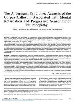 The Andermann Syndrome: Agenesis of the Corpus Callosum Associated with Mental Retardation and Progressive Sensorimotor Neuronop