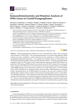Immunohistochemistry and Mutation Analysis of Sdhx Genes in Carotid Paragangliomas