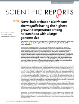 Novel Haloarchaeon Natrinema Thermophila Having the Highest