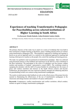 Experiences of Teaching Transformative Pedagogies For