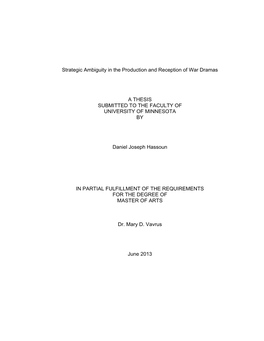 Strategic Ambiguity in the Production and Reception of War Dramas A