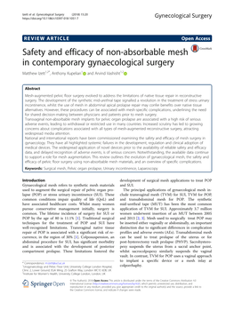 Safety and Efficacy of Non-Absorbable Mesh in Contemporary Gynaecological Surgery Matthew Izett1,2*, Anthony Kupelian1 and Arvind Vashisht1,2