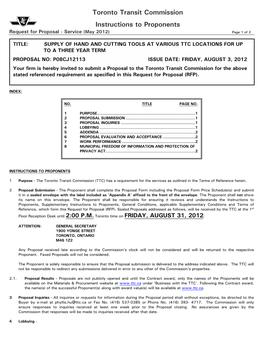 Toronto Transit Commission Instructions to Proponents