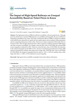 The Impact of High-Speed Railways on Unequal Accessibility Based on Ticket Prices in Korea