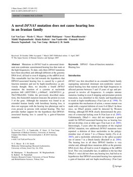 A Novel DFNA5 Mutation Does Not Cause Hearing Loss in an Iranian Family