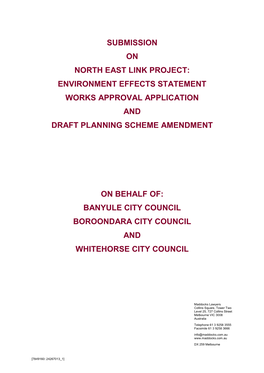 Submission on North East Link Project: Environment Effects Statement Works Approval Application and Draft Planning Scheme Amendment