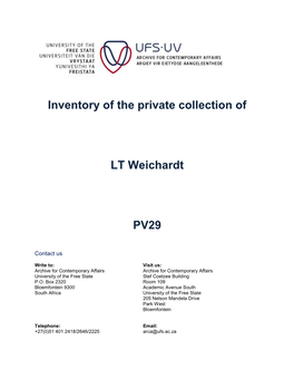 Inventory of the Private Collection of LT Weichardt PV29