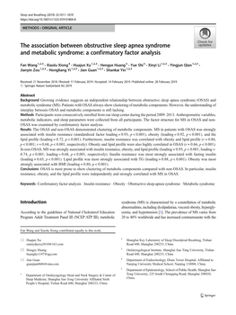 The Association Between Obstructive Sleep Apnea Syndrome and Metabolic Syndrome: a Confirmatory Factor Analysis