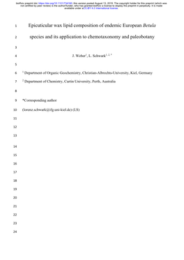 Epicuticular Wax Lipid Composition of Endemic European Betula Species and Its Application to Chemotaxonomy and Paleobotany