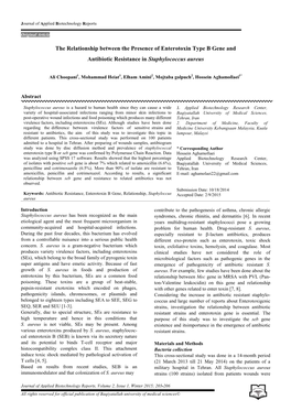 The Relationship Between the Presence of Enterotoxin Type B Gene and Antibiotic Resistance in Staphylococcus Aureus