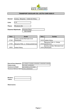 Transport Escolar Col·Lectiu Curs 2020-21