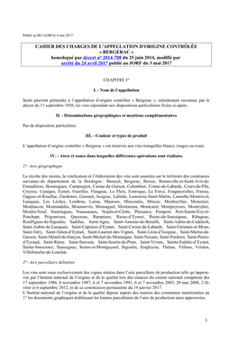 Cahier Des Charges De L'appellation D'origine Contrôlée Bergerac