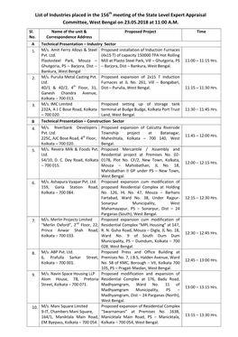 Tentative List of Industries to Be Placed in the 44Th Meeting of The