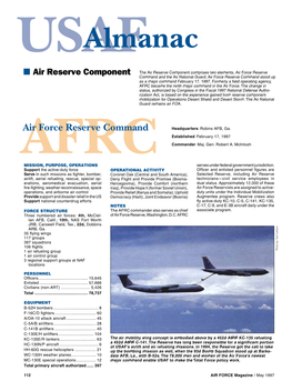 Usafalmanac ■ Air Reserve Component the Air Reserve Component Comprises Two Elements, Air Force Reserve Command and the Air National Guard