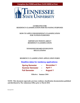 Residency Classification for Fee Paying Purposes