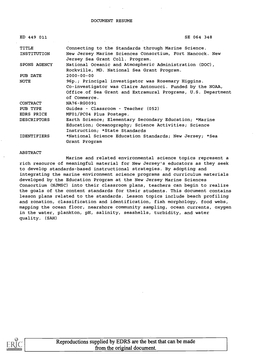 TITLE Connecting to the Standards Through Marine Science. INSTITUTION New Jersey Marine Sciences Consortium, Fort Hancock. New Jersey Sea Grant Coll