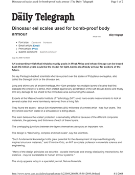 Dinosaur Eel Scales Used for Bomb-Proof Body Armour | the Daily Telegraph Page 1 of 2