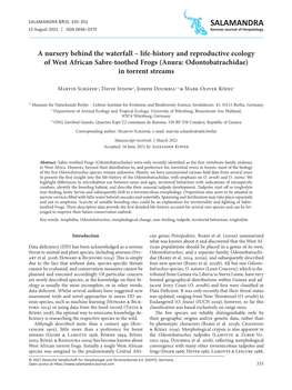 Life-History and Reproductive Ecology of West African Sabre-Toothed Frogs (Anura: Odontobatrachidae) in Torrent Streams