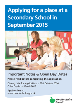 Applying for a Place at a Secondary School in September 2015